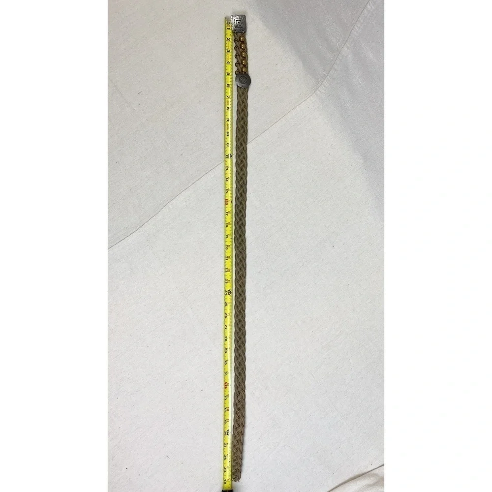 Marjorie Baer SF Green Woven Brass Stud Braided Belt OS